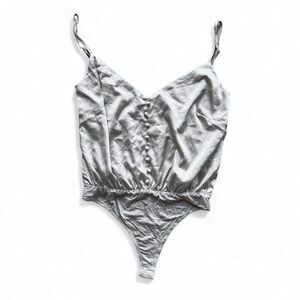 LULU’S Cream Silk Satin Sleeveless Adjustable Strap V-Neck Bodysuit